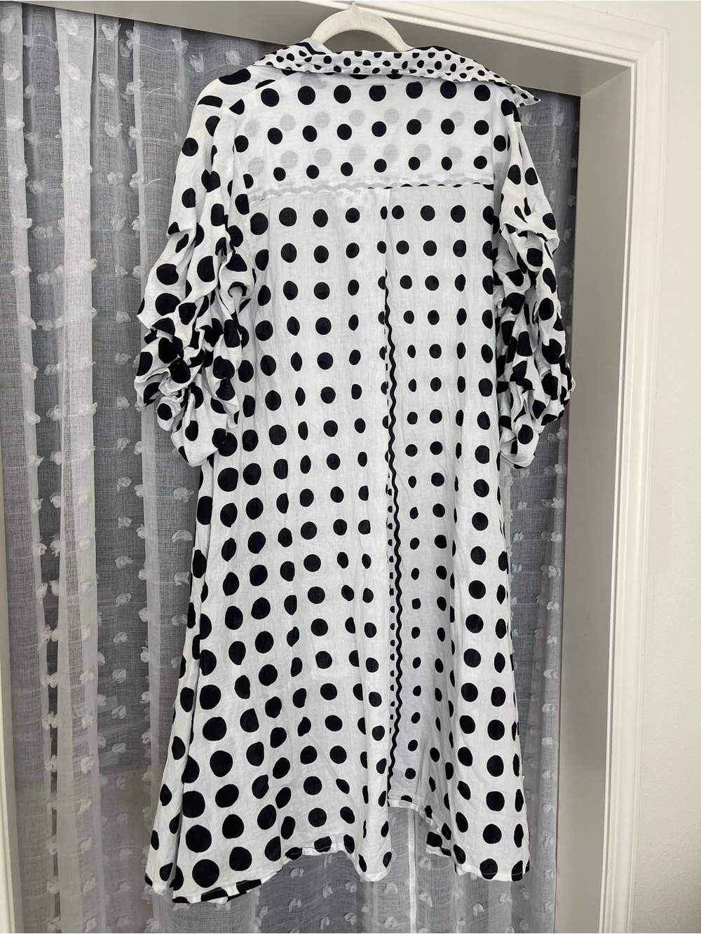 Polka Dot Puff Sleeve Women’s Dress - Black on White - Picture 6 of 8